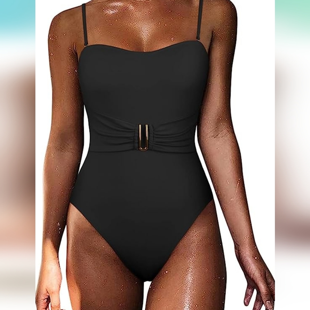 Belted Tummy Control One Piece Swimsuit High Cut Slimming Monokini